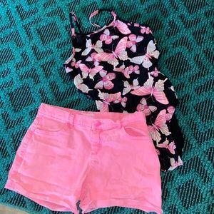 Girls TCP butterfly  one piece swimsuit and shorts cover up set size XL/14